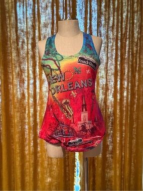 Multicolor New Orleans Graphic Tank Top - Red, Teal, Yellow